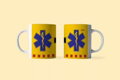 Taza de cerámica de emergencias con dos estrellas de la vida